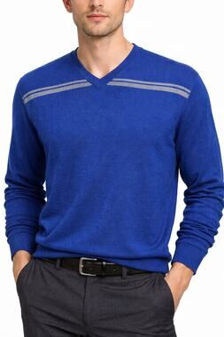 Banana Republic Wool Sweater V-neck Men XL Blue Gray Striped 100% Wool